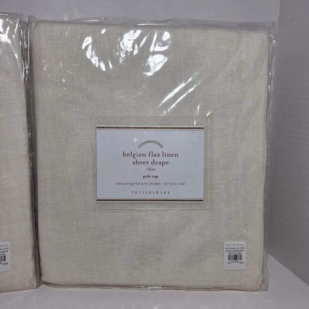 NEW 2 Pottery Barn Foundations Belgian Flax Linen Sheer Drape 50